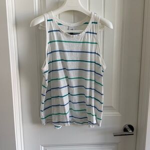 CAbi White Top with Blue and Green Stripes